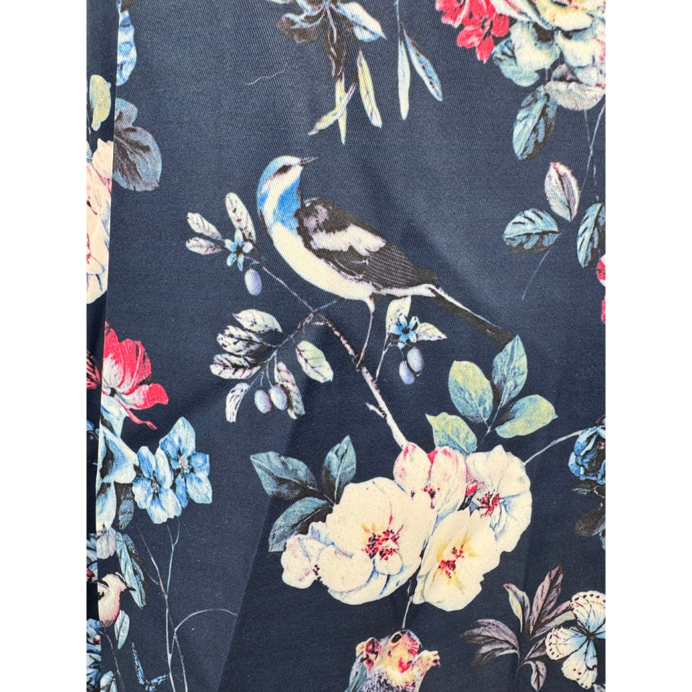 Navy Blue Satin A Line Skirt Flowers Squirrels Birds Butterflies Novelty Small - Picture 4 of 6